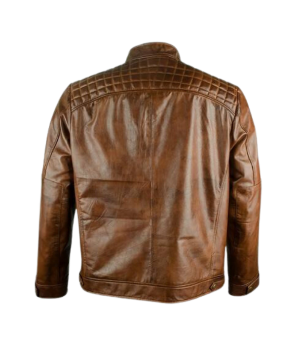 Brown biker four pocket sheepskin leather jacket