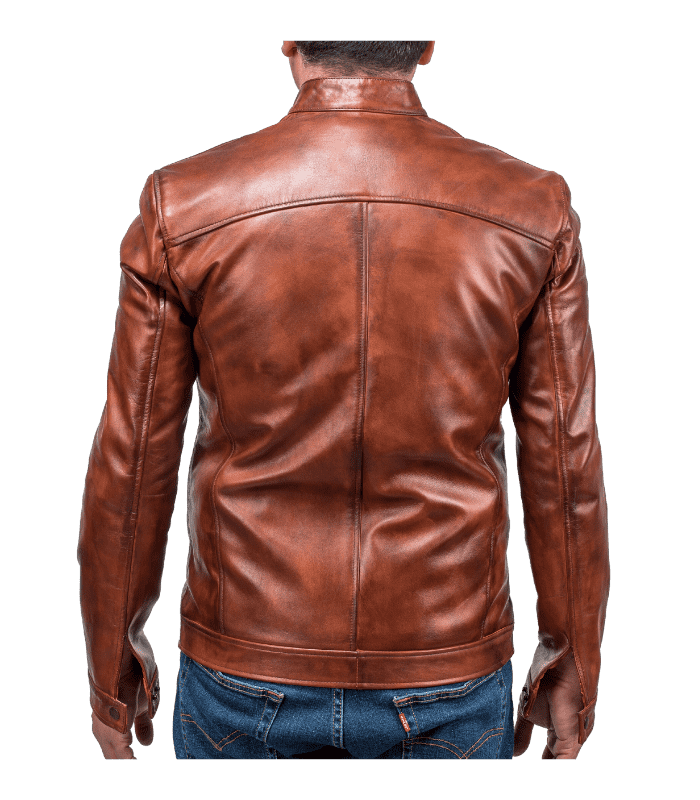 Brown Biker Leather Jacket By Sharsal