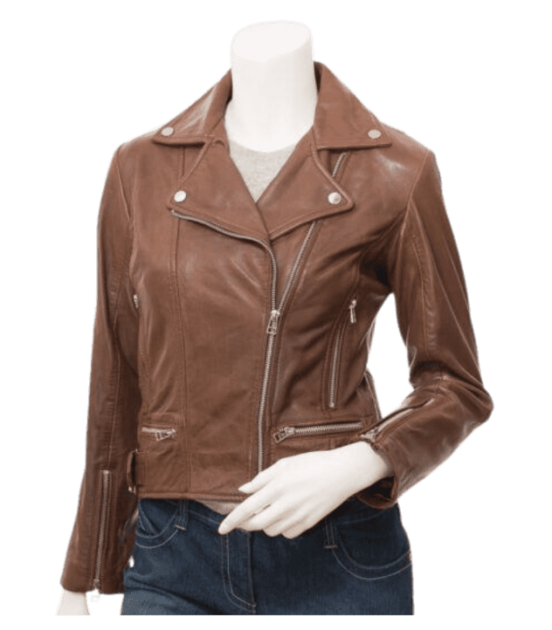 Women Genuine Brown Biker Leather Jacket