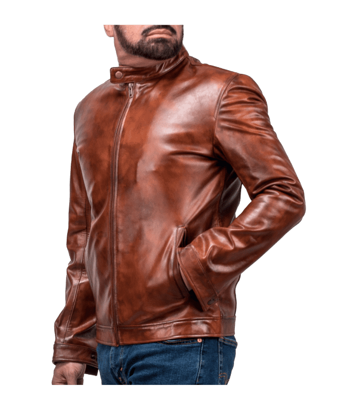 Brown Biker Leather Jacket For Men By Sharsal
