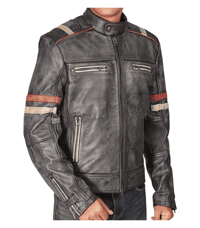 Biker Retro 2 Distressed Leather Jackets Distressed Motorcycle Cafe Racer Jackets