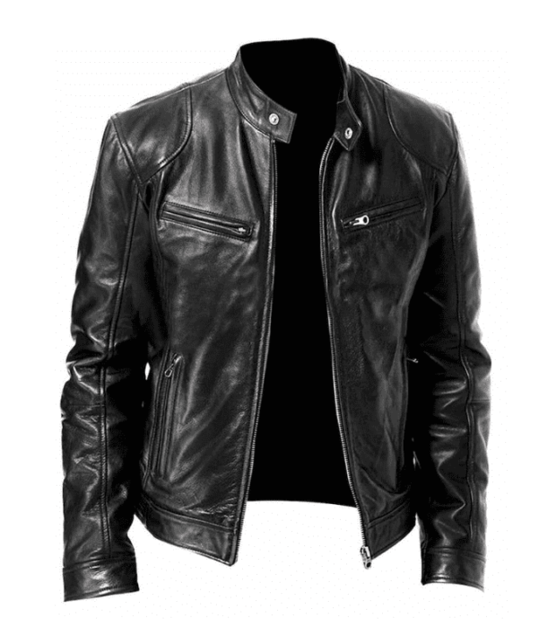 Homenew 123 Brown And Black Cafe Racer Leather Jacket