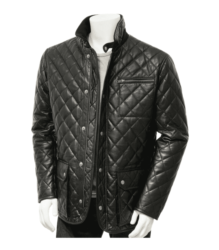 Black Brando Quilted Style Mens Leather Jacket