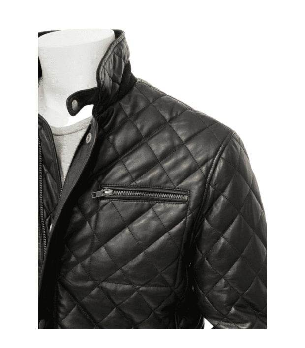 Black Brando Quilted Warm Men's Leather Jacket