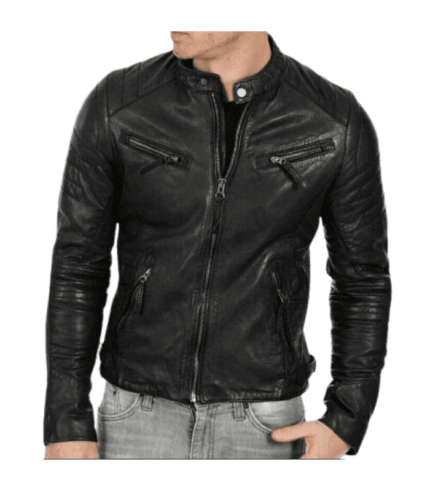 Black Cafe Racer Leather Jacket for Men's