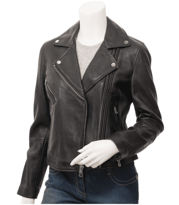 womens black classic biker leather jacket by sharsal