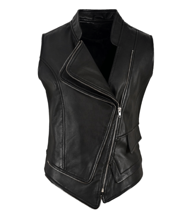 Womens Black Sheepskin Leather Vest by Sharsal