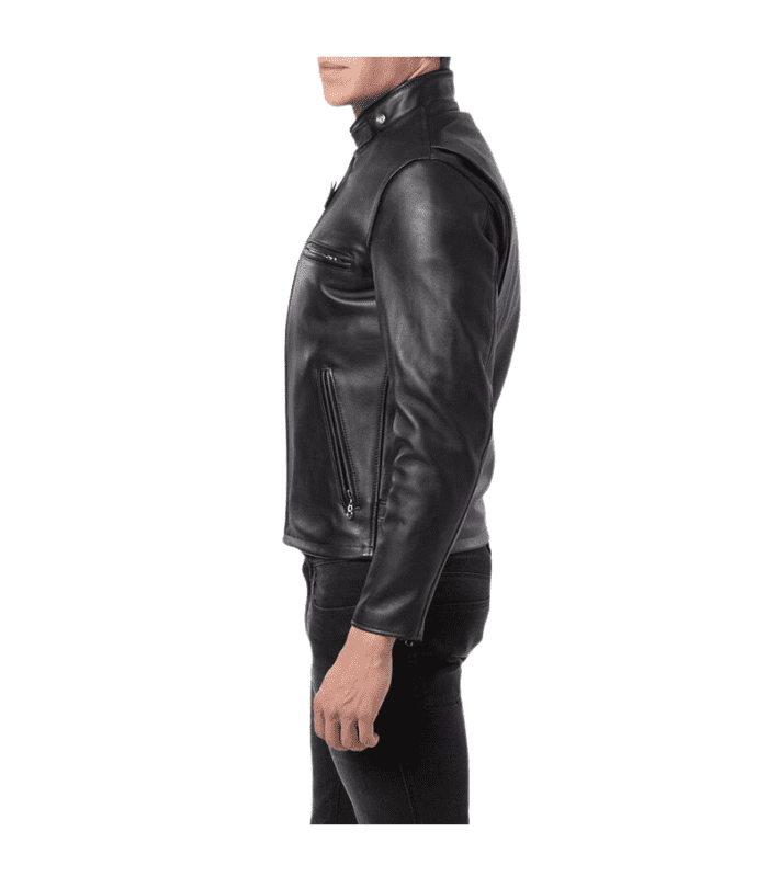 Black Men’s Shiny Cafe Racer Leather Jacket &Amp; Leather Bomber Jacket