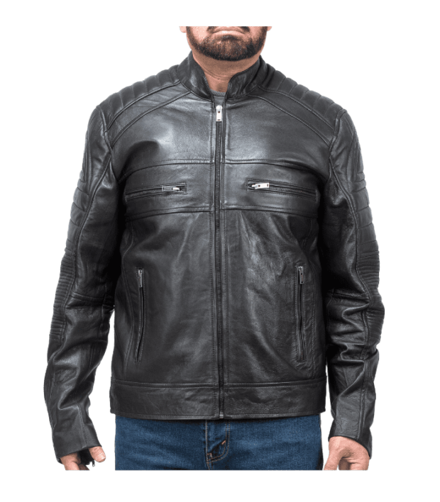 black collar leather jacket by sharsal