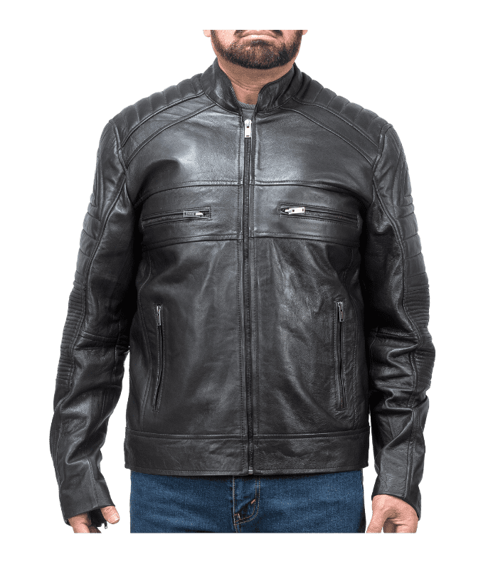 black collar leather jacket by sharsal