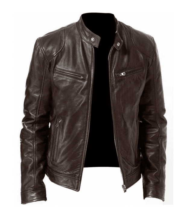 Homenew 125 Brown Biker Jacket Cafe Racer Leather Jacket