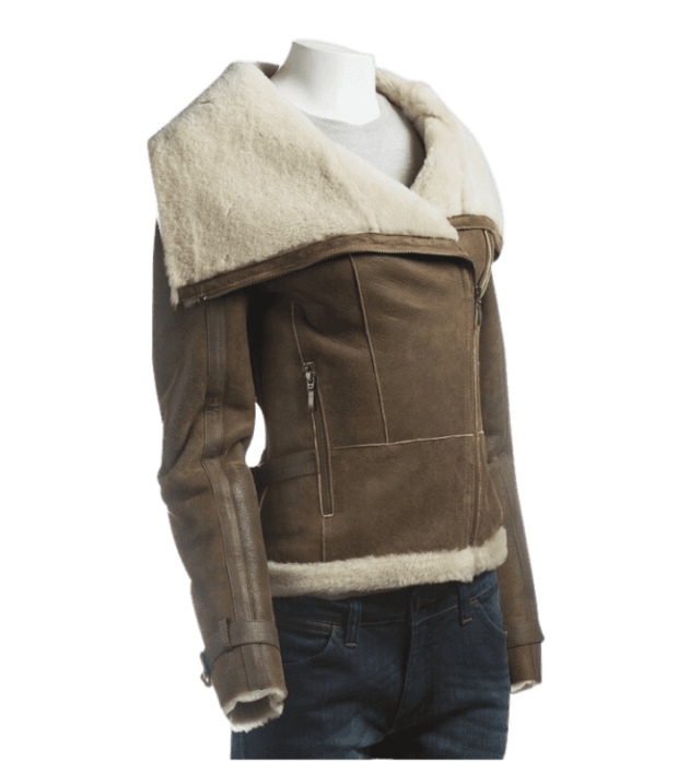 Wide lapel collar faux shearling jacket by sharsal