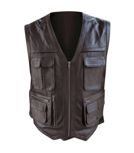 Dark Brown Biker Genuine Leather Vest by sharsal