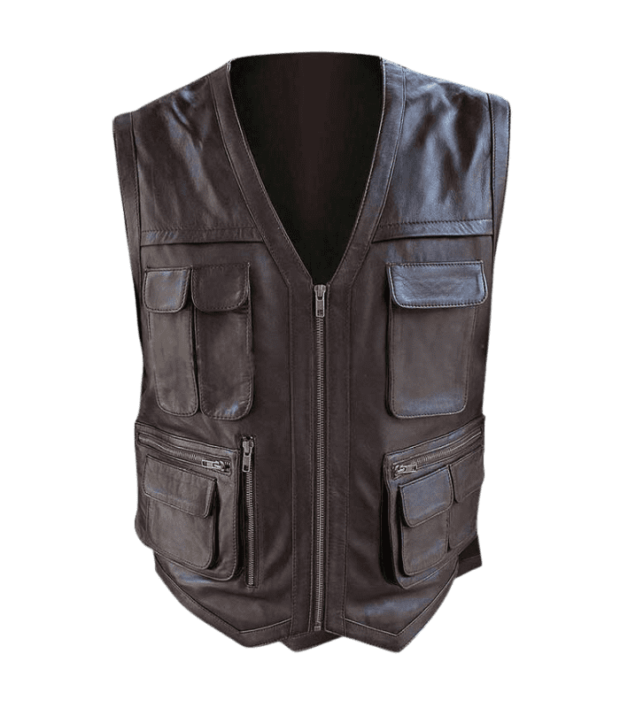 Dark Brown Biker Genuine Leather Vest by sharsal