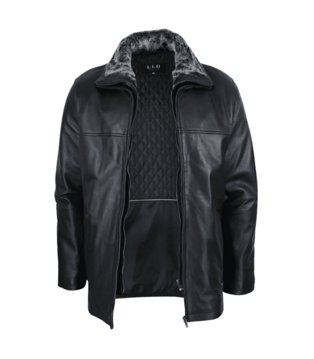 Double Zip Fur Lined Black Leather Jacket for men by Sharsal.