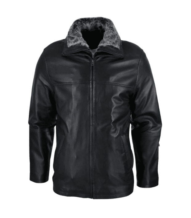 Double Zip Fur Lined Men's Black Leather Jacket By Sharsal.