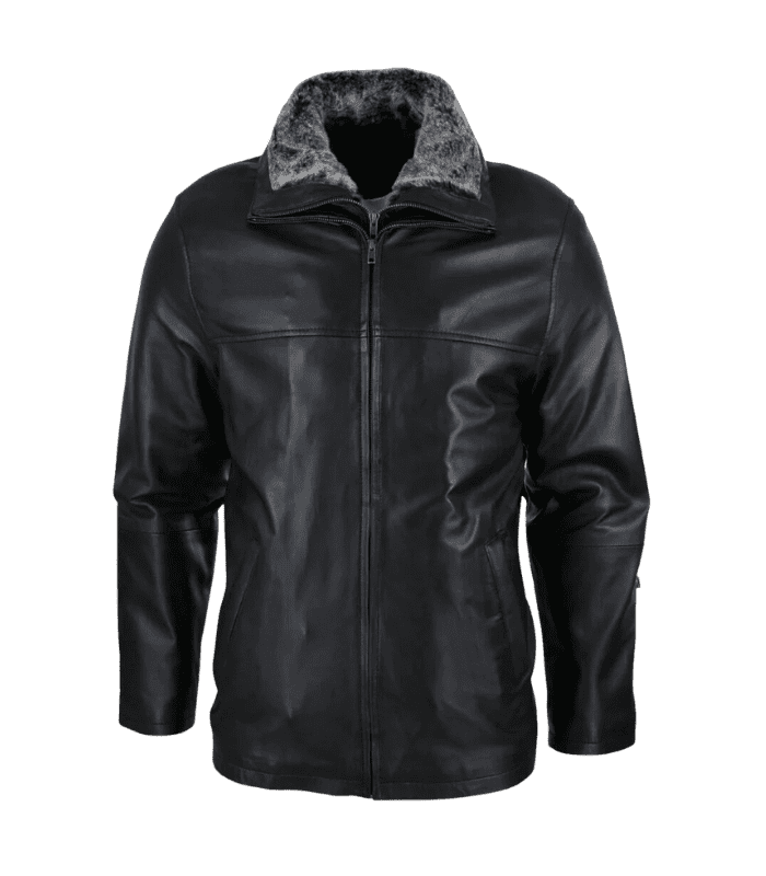 Double Zip Fur Lined Men's Black Leather Jacket By Sharsal.