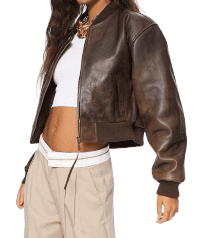 Ladys Brown Bomber Leather Jacket