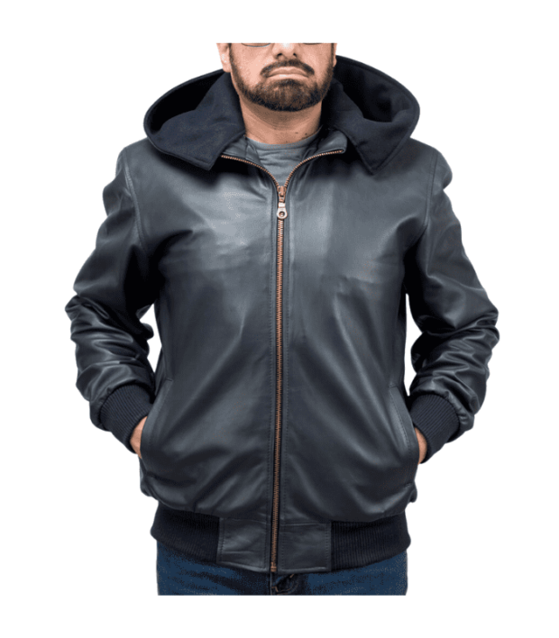 Lambskin Leather Hooded Bomber Jacket