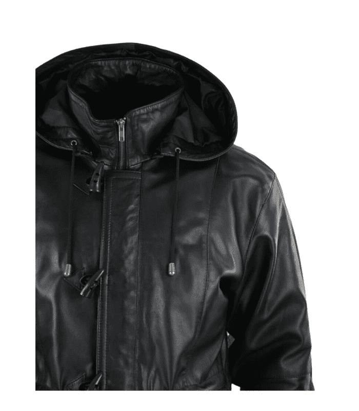 Leather Jacket Black Detachable Hooded Duffel Raf Long Coat Ss7
