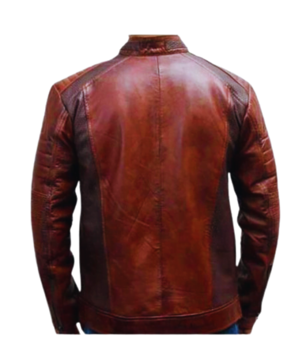Men biker vintage brown leather jacket