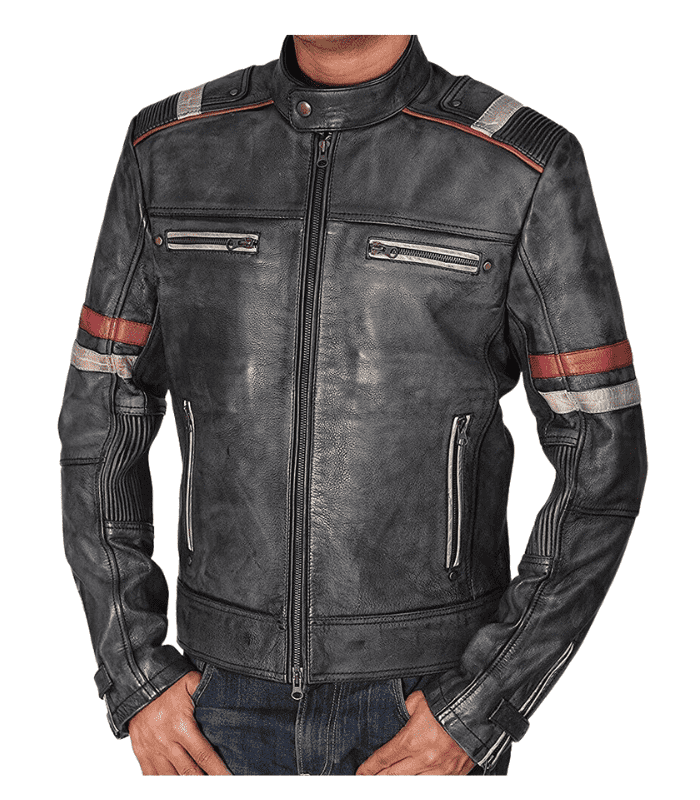 Men Biker Retro 2 Distressed Leather Jackets Distressed Motorcycle Cafe Racer Jackets