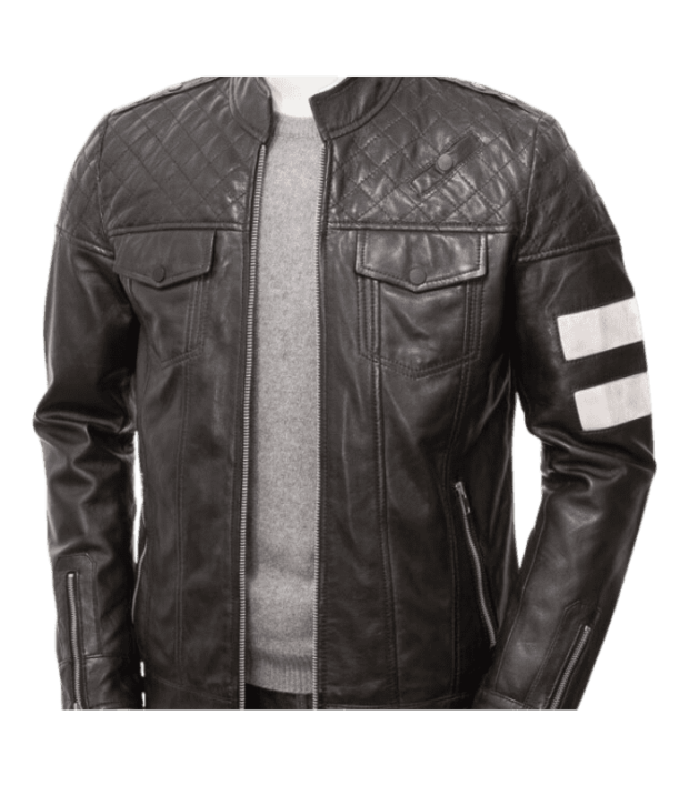 Cafe Racer Black Leather Jacket Mens by Sharsal.