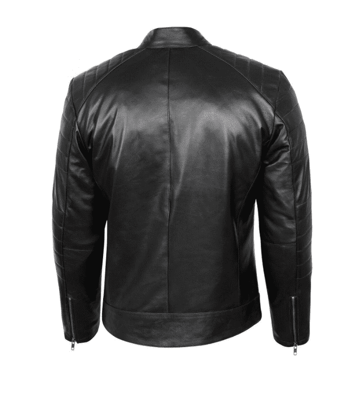 Men Black Slim Fit Biker Jacket Cafe Racer Leather Jackets