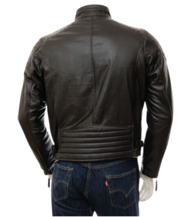 Men’s Biker Brown Stand Collar Leather Jacket