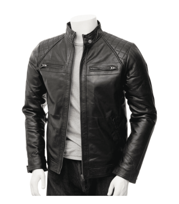 Black Leather Cafe Racer Jacket