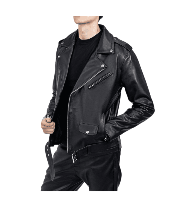 Mens Black Retro Biker Real Leather Jacket
