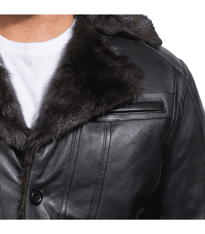 Mens Black Shearling Leather Jacket Coat