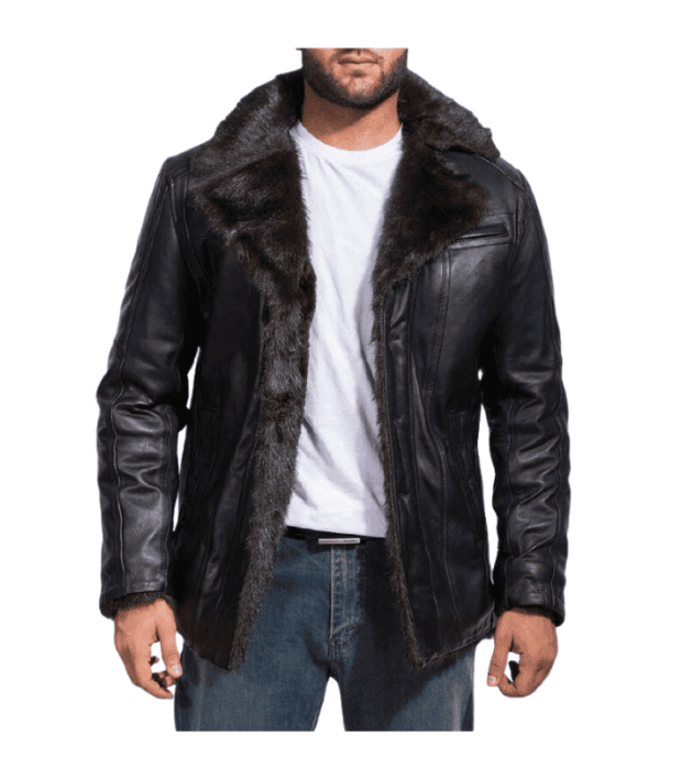 Black Fur Shearling Leather Coat