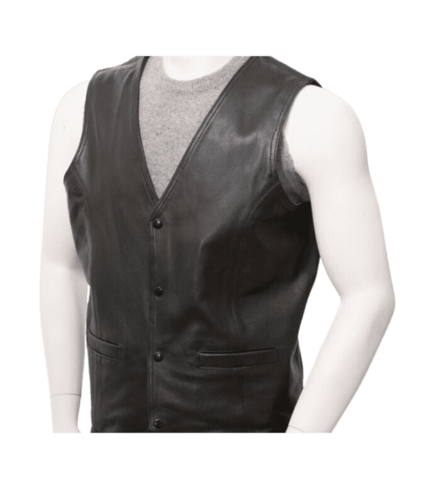 Mens Black Simple Leather Waistcoat