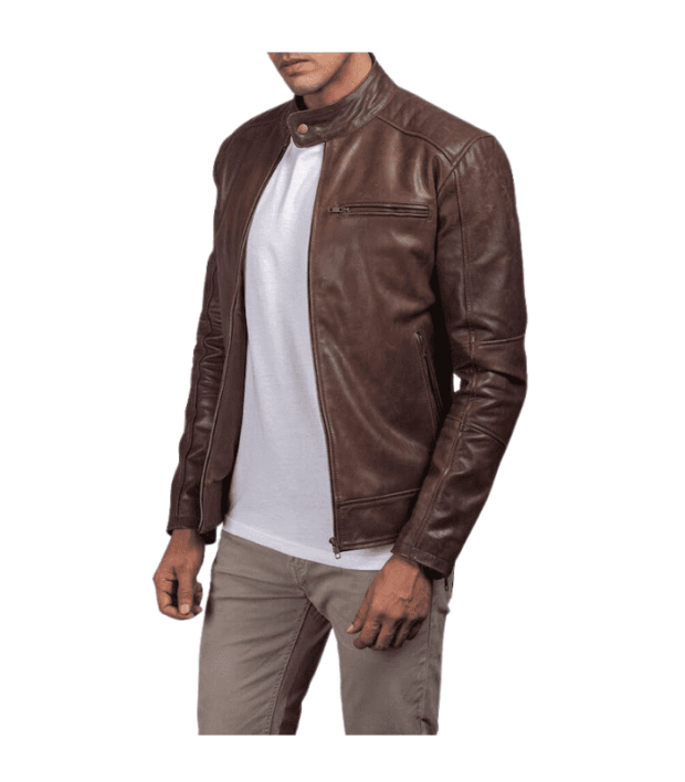 Brown Bomber Cafe Racer Leather Jacket