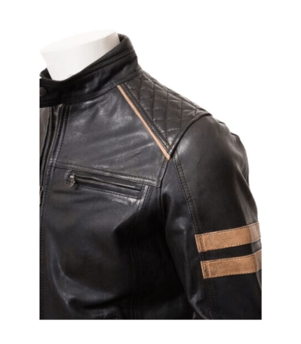 Men’s Cafe Racer Style Black Biker Leather Jacket for man