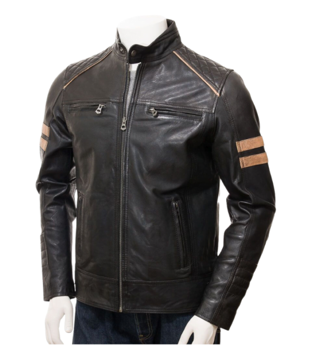 Cafe Racer Style Black Biker Leather Jacket