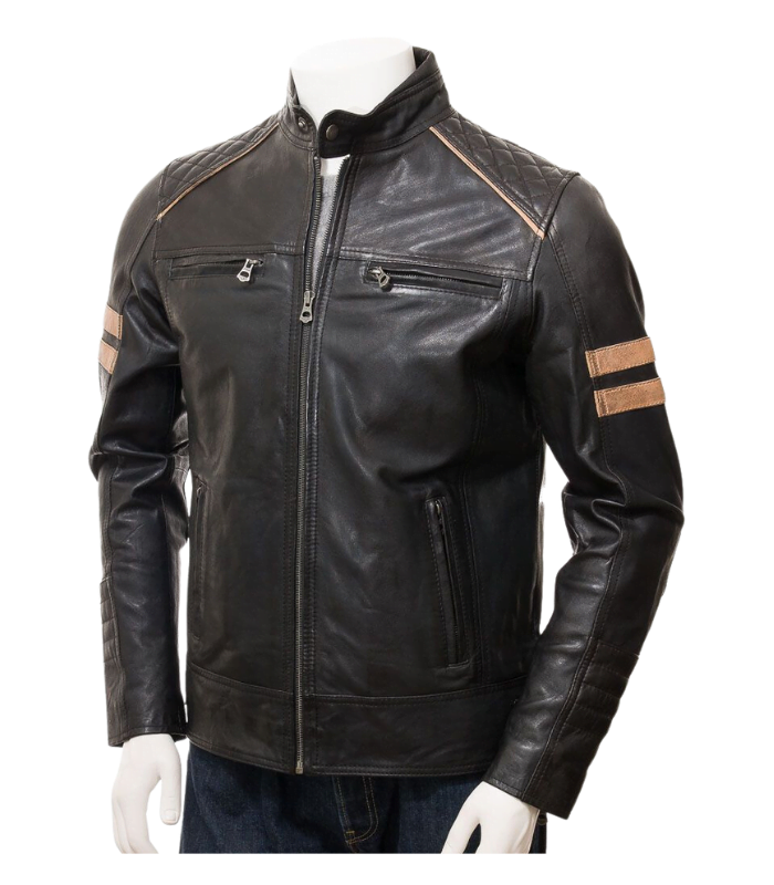 Men’s Cafe Racer Style Black Biker Leather Jacket