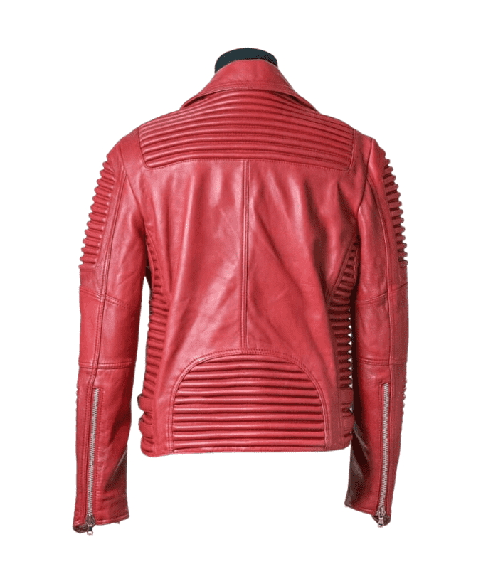 Men'S Classic Red Quilted Leather Biker Jacket By Sharsal