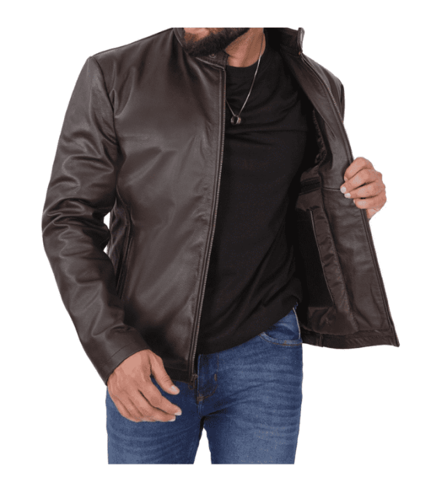 Men's Dark Brown Cafe Racer Leather Jacket & Leather Bomber Jacket
