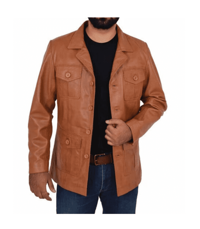 Mens Genuine Tan Trench Leather Coat