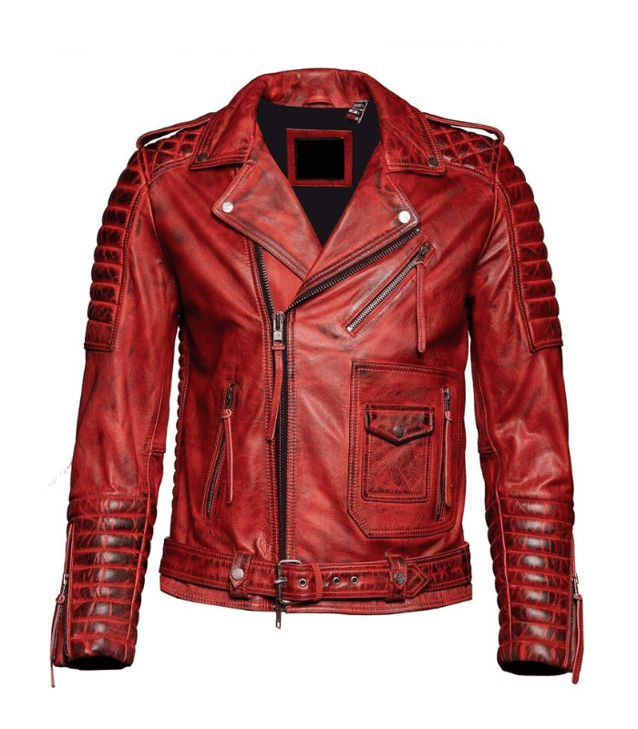 Mens Red Quilted Biker Leather Jacket