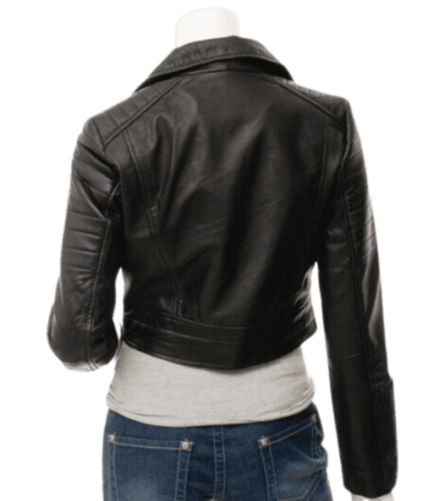 Short Black Biker Leather Jacket 1