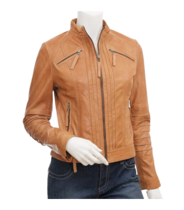 Girls Tan Jacket With Stand Collar