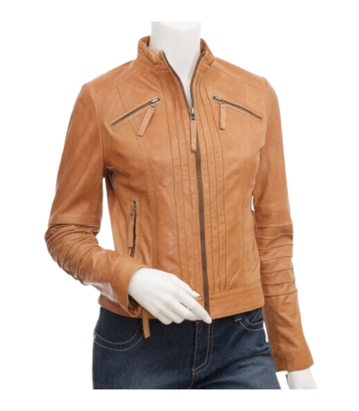 girls tan jacket with stand collar