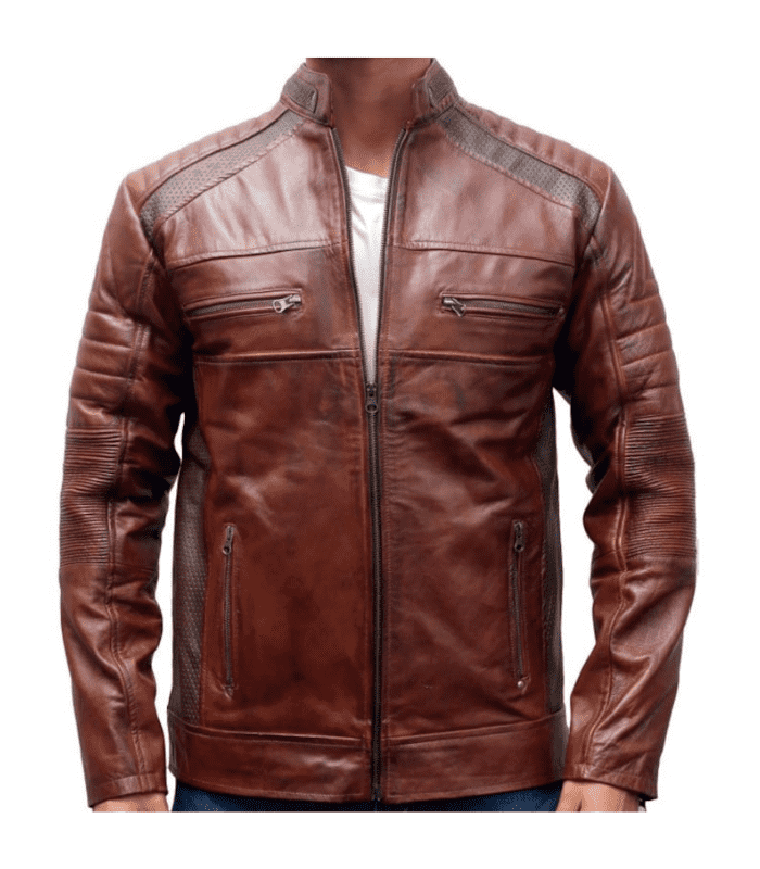 Vintage Reddish Brown Cafe Racer Leather Jacket