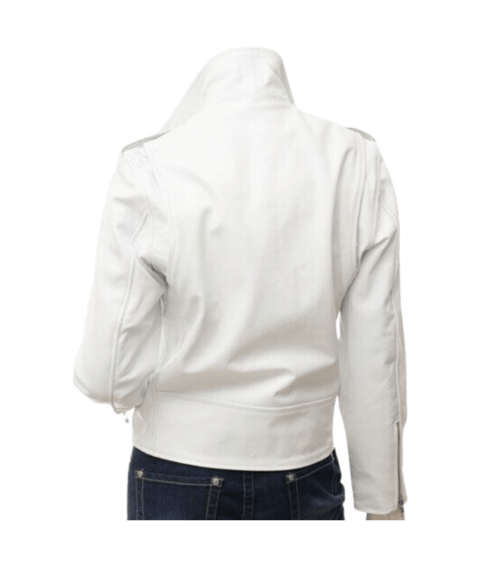 White Biker Leather Jacket with Extra Zip