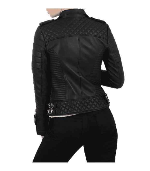 Women Genuine Black Biker Leather Jacket