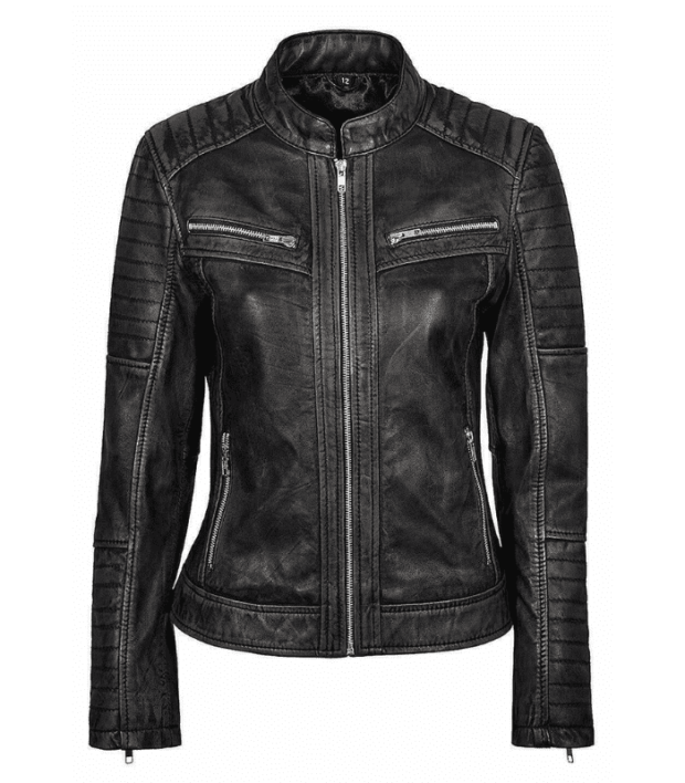 Quilted Slim Fit Biker Distressed Ladies leather jacket