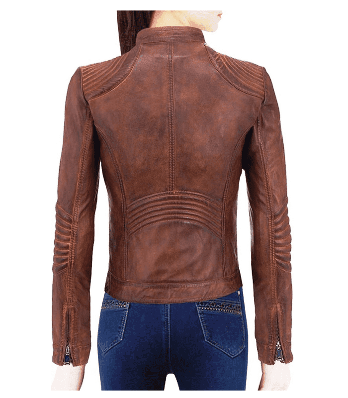 Womens Quilted Dark Brown Leather Motorcycle Jacket